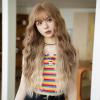 Aefuizey Women's Blonde Brown Teased Beige Long Wavy Curly Wig with Bangs, Fluffy and Natural view 3