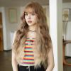 Aefuizey Women's Blonde Brown Teased Beige Long Wavy Curly Wig with Bangs, Fluffy and Natural view 4