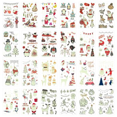 24 Sheets Glow in the Dark Christmas Tattoos, Christmas Glitter Temporary Tattoos Stickers Christmas Party Decorations Supplies for Kids Holiday Xmas Party Favors Christmas Eve Stocking Stuffer Gift