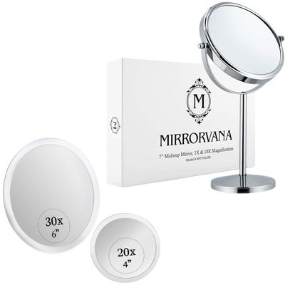 10X/1X Magnifying Makeup Mirror with Stand for Tabletop, Bedroom Vanity Desk, and Bathroom & 30X & 20X Magnifying Mirror Set for Makeup - Ultra Precise, Strong Suction, Stick On Bathroom and Hollywood