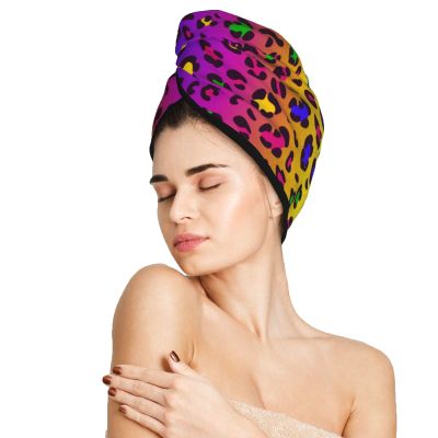 famliihw Rainbow Leopard Hair Towel Wrap Absorbent Hair Drying Towel Microfiber Hair Drying Cap Turban for Drying Curly Long Thick Hair