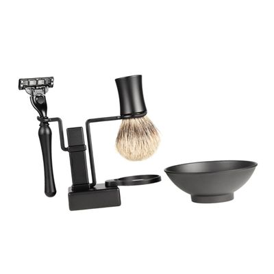 SOESFOUFU 2pcs Shaving Stand Set Soap Bowl and Brush Holder Metal Razor Rack for Men Grooming Space-saving Design Black for Bathroom Countertops