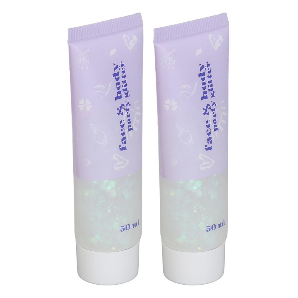 BTSEURY Body Glitter, 2Pcs Body Glitter Versatile, 50ml Large Capacity Safe Easy Cleaning Face Glitter Gel for Christmas (06 White)