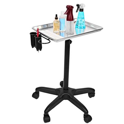 Depisuta Rolling Salon Tray, Aluminum Alloy Hair Salon Trolley with Wheels Adjustable Height Metal Hairstylist Tray Rolling Cart Removable Salon Trolley Cart for Clinic, Spa and Barber
