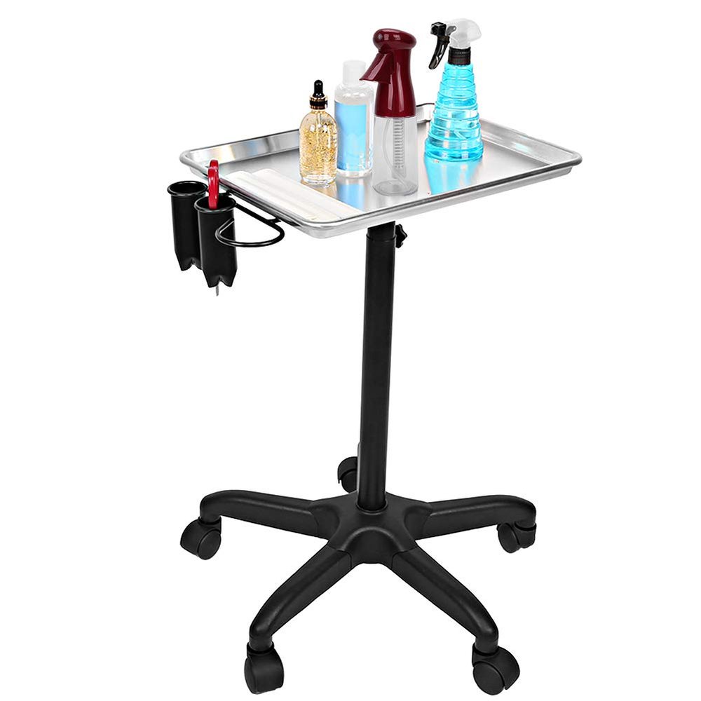 Depisuta Rolling Salon Tray, Aluminum Alloy Hair Salon Trolley with Wheels Adjustable Height Metal Hairstylist Tray Rolling Cart Removable Salon Trolley Cart for Clinic, Spa and Barber