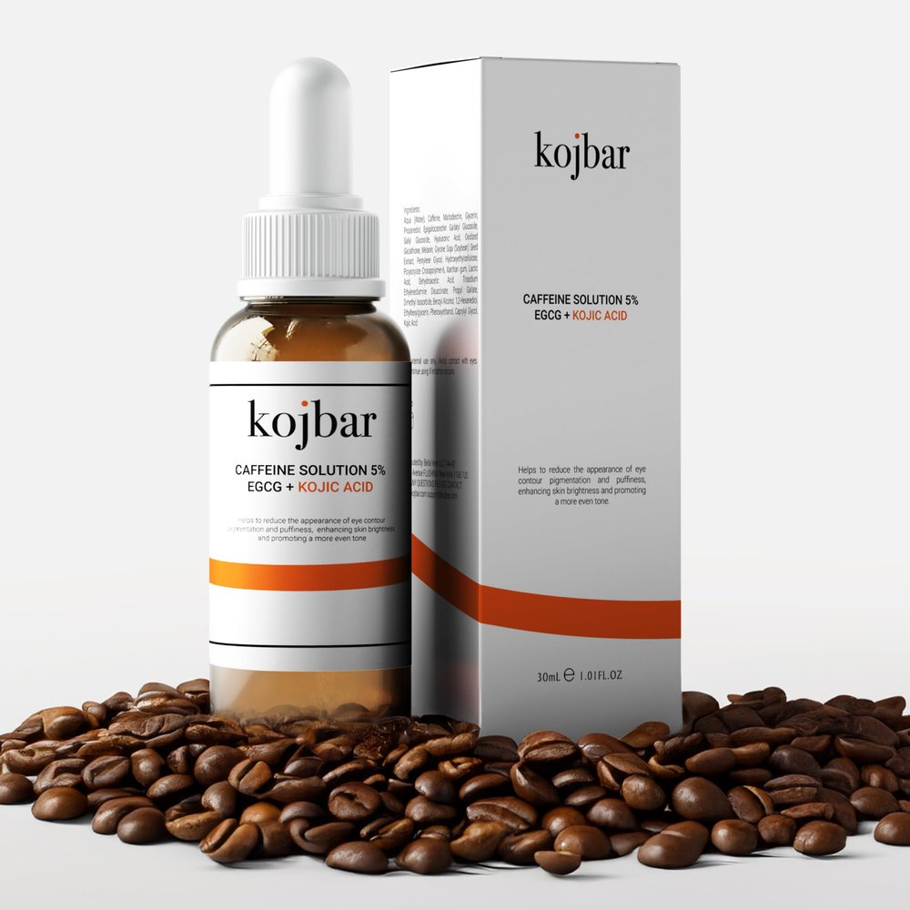 Kojbar Caffeine Solution 5% + EGCG & Kojic Acid Eye Serum Energizing Eye Treatment for Puffiness & Dark Circles, 1.01 fl oz