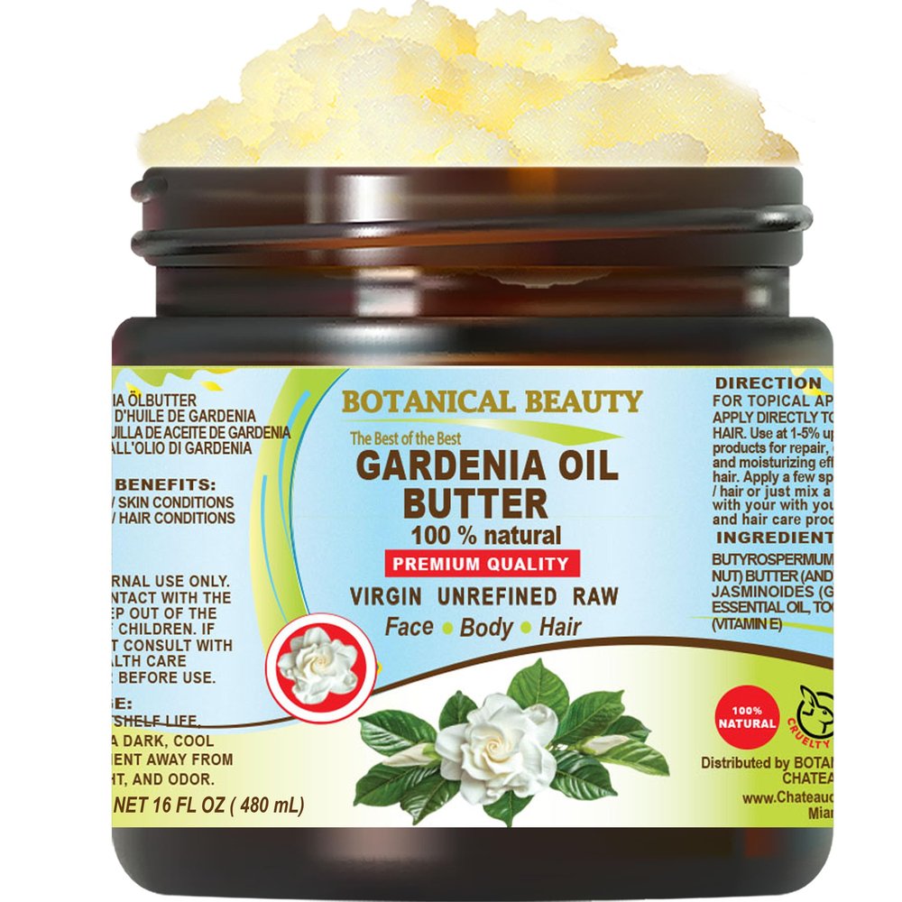 Botanical Beauty GARDENIA OIL BUTTER 100% Natural Gardenia Essential Oil in Shea Nut Butter for FACE, SKIN, BODY, HAIR, NAILS. Beauty Skin Moisturizer Oil Butter. (16 Fl Oz)
