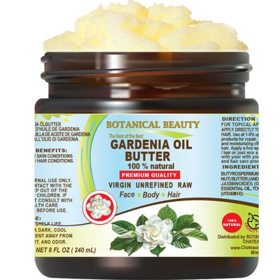 Botanical Beauty GARDENIA OIL BUTTER 100% Natural Gardenia Essential Oil in Shea Nut Butter for FACE, SKIN, BODY, HAIR, NAILS. Beauty Skin Moisturizer Oil Butter. (8 Fl Oz)