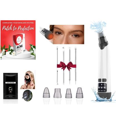 SKYNERGY Blackhead Remover Kit  3-in-1 Blackhead Remover Device with 4 Blackhead Extraction Tools | 3 Charcoal Masks & 144 Acne Patches | Deep Pore Cleansing for Blackheads | Acne Patches for Unisex
