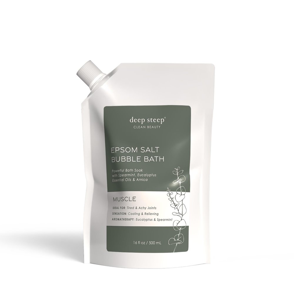 Deep Steep Epsom Salt Bubble Bath, Muscle, 16 oz  Spa Soak with Epsom Salt, Arnica, Ashwagandha & Essential Oils  Vegan, Clean Beauty, Muscle Recovery & Joint Support