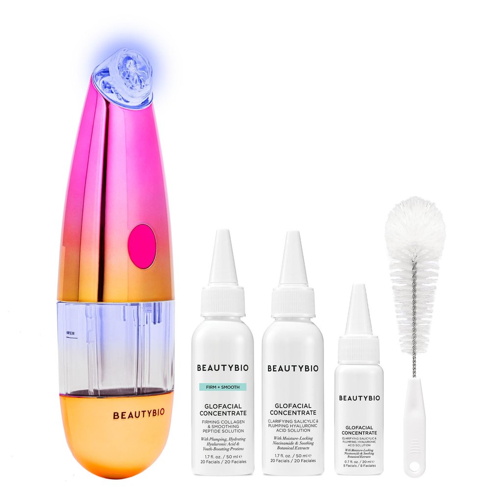 BeautyBio GLOfacial Hydro-Infusion Deep Pore Cleansing + Blue LED Clarifying Tool & Concentrates