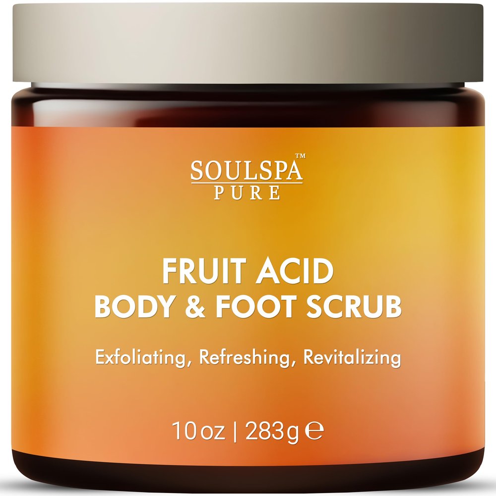 SOULSPA PURE Fruit Acid Body & Foot Scrub - Refreshing Exfoliating Body Scrub for Radiant Skin, 10 oz