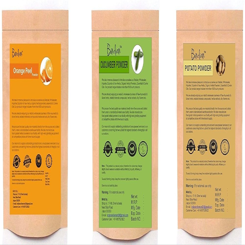 100% Pure and Organic Orange Peel Cucumber Powder Potato Powder 1.76 OZ Each Powder for Face Pack, Skin Care, Deep Pore Cleansing, Natural Glowing Skin Face Mask(1.76 OZ x3)