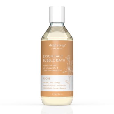 Deep Steep Epsom Salt Bubble Bath, Focus, 10 oz  Spa Soak with Epsom Salt, Ashwagandha, Orange Peel & Essential Oils  Vegan, Clean Beauty, Muscle Relief & Mental Clarity