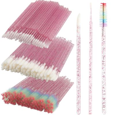 300 PCS Eyelash Extension Supplies Kit, Disposable Lash Spoolies Brushes Micro Swab Brushes Mascara Wand Lip Brushes for Eyelash Extension Tattoo Lipstick ApplicatorPurple Rainbow