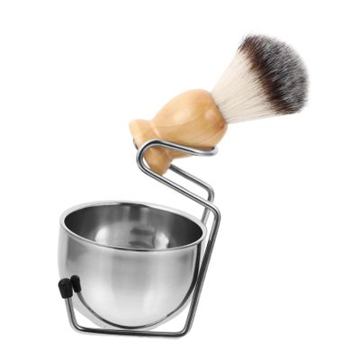 FRCOLOR Men Shaving Brush Set with Durable Stainless Steel Stand Retro Shaving Bowl and Soft Bristle Brush for Beard Care and Grooming