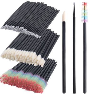 300 PCS Eyelash Extension Supplies Kit, Disposable Lash Spoolies Brushes Micro Swab Brushes Mascara Wand Lip Brushes for Eyelash Extension Tattoo Lipstick ApplicatorBlack Rainbow