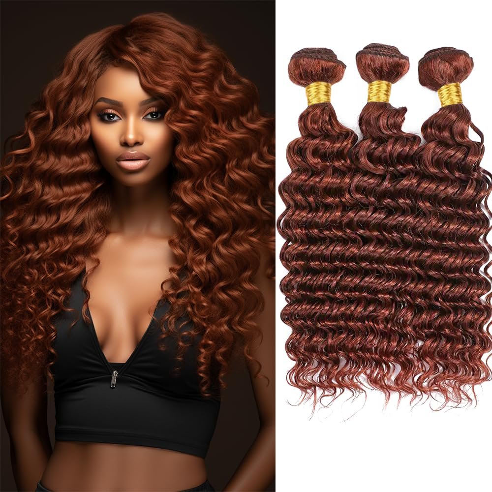 10 12 14 inch Color 33 Bundles Human Hair Reddish Brown Deep Curly Bundles Double Weft Brazilian Virgin Copper Red Human Hair Extensions