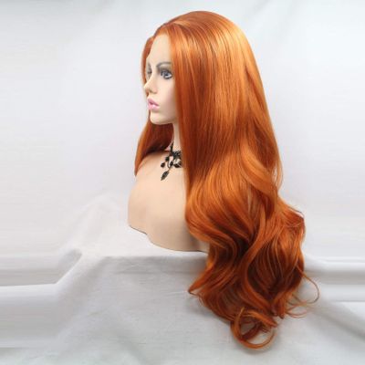 xiweiya Ginger Orange Wigs Long Body Wavy 13x4 Lace Synthetic Orange Lace Front Wig Mix Color Yellow Orange Heat Resistant Fiber Hair Replacement Wig Soft Orange Hair Middle Part Wig 24 inch