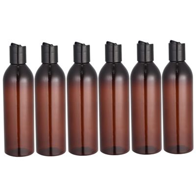 AUTSUPPL 6pcs Portable Travel Bottles for Shampoo and Lotion Refillable Squeeze Containers Press Type Lid for Toiletries and Outdoor Use Brown Bottle Black Lid