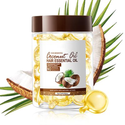 30PCS Hair Serum Oil Capsules, Moisturizing Hair Serum for Frizzy, Dry and Damaged Hair, Smooth, Non-greasy, Refreshing Long Lasting Nourishing Hair Oil for WomenCoconut Oil