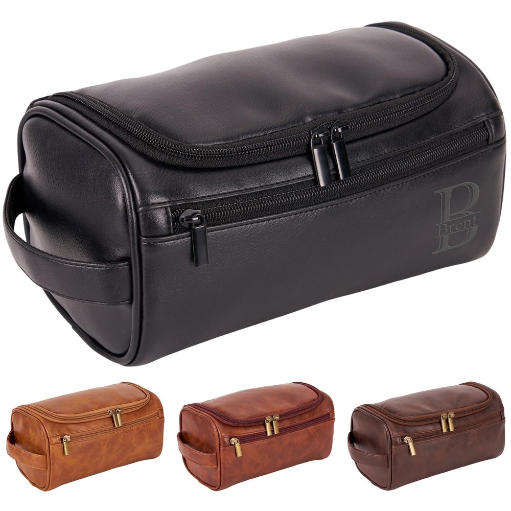 Personalized Mens Toiletry Bag, Custom Travel Bag with Hook, Handcrafted Leather Shaving Kit, Travel Toiletry Bag,Engraved Name for Groomsmen/Anniversary/Birthday/Husband/Dad/Christmas Gift Black