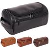 Personalized Mens Toiletry Bag, Custom Travel Bag with Hook, Handcrafted Leather Shaving Kit, Travel Toiletry Bag,Engraved Name for Groomsmen/Anniversary/Birthday/Husband/Dad/Christmas Gift Black view 1