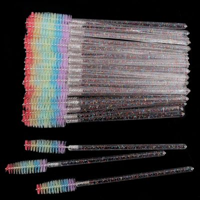 50 Pcs Disposable Mascara Wands, Crystal Eyebrow Spoolies Colorful Brush Head for Eyelash Extensions Lash Brushes Colorful