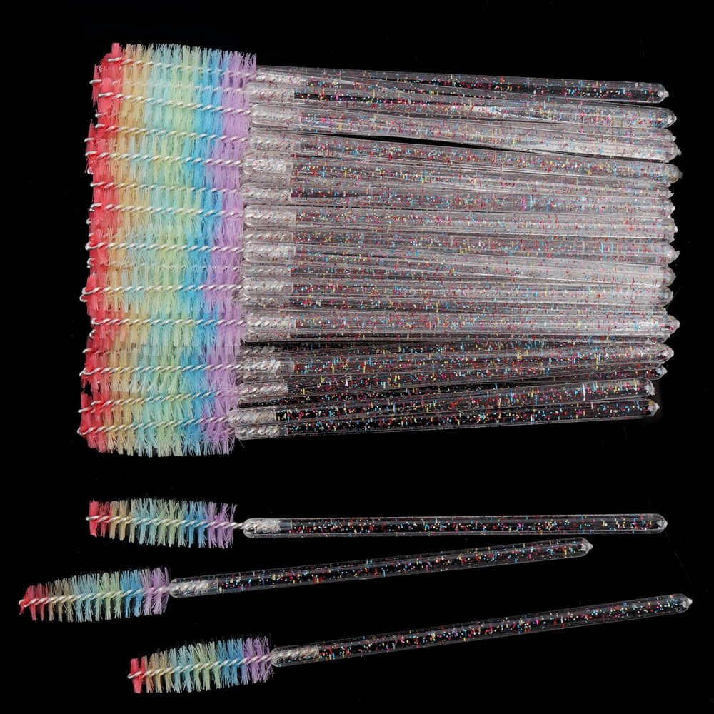 50 Pcs Disposable Mascara Wands, Crystal Eyebrow Spoolies Colorful Brush Head for Eyelash Extensions Lash Brushes Colorful