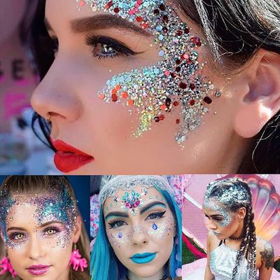 Festival Glitter Gel - Mermaid Holographic Chunky Sequins for Face, Hair, Eye Makeup, 32 oz