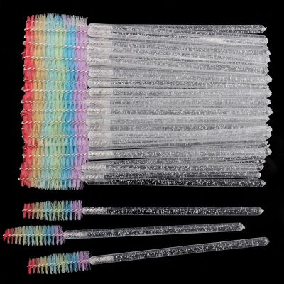 100 Pcs Disposable Mascara Wands, Crystal Eyebrow Spoolies Colorful Brush Head for Eyelash Extensions Lash Brushes White