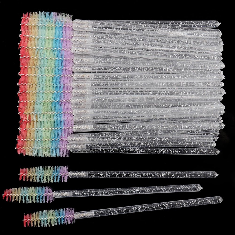 100 Pcs Disposable Mascara Wands, Crystal Eyebrow Spoolies Colorful Brush Head for Eyelash Extensions Lash Brushes White