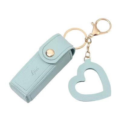 EUBUY Lipstick Organizer, Mini Lipstick Case with Keychain, PU Leather Potable Chapstick Holder with Mirror, Girls Travel Lipgloss Makeup Storage Holder