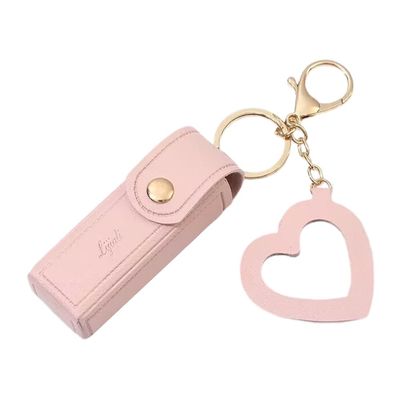 EUBUY Lipstick Holder Keychain, PU Leather Chapstick Case Keychain with Mirror, Girls Travel Lipgloss Makeup Storage Holder