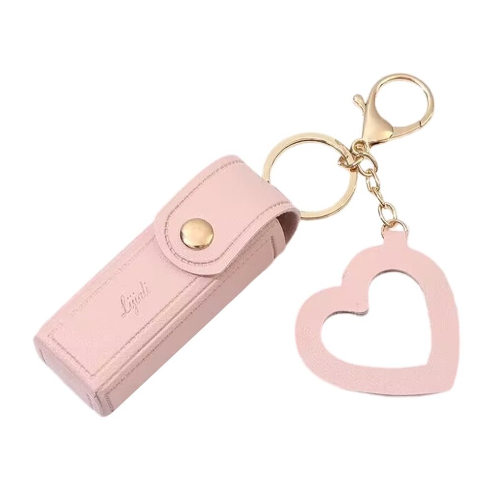 EUBUY Lipstick Holder Keychain, PU Leather Chapstick Case Keychain with Mirror, Girls Travel Lipgloss Makeup Storage Holder