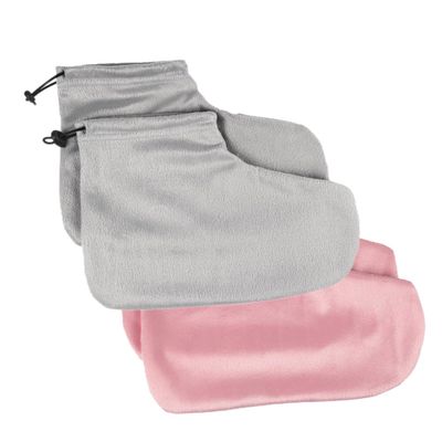 SOESFOUFU 2pair Thermal Insulation Foot Covers Cotton Foot Straps for Beauty Salon Heat-retainting Soft Elastic Band Design Light Pink and Grey Essential for