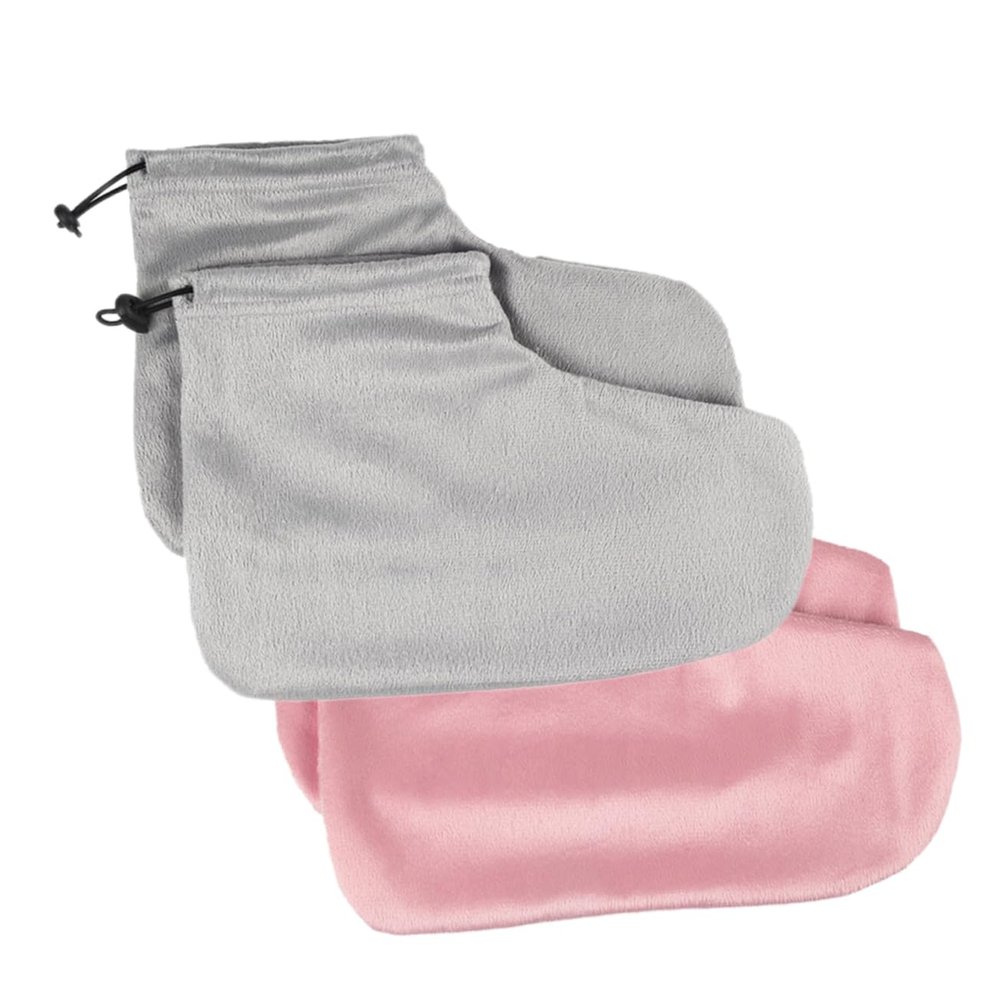 SOESFOUFU 2pair Thermal Insulation Foot Covers Cotton Foot Straps for Beauty Salon Heat-retainting Soft Elastic Band Design Light Pink and Grey Essential for