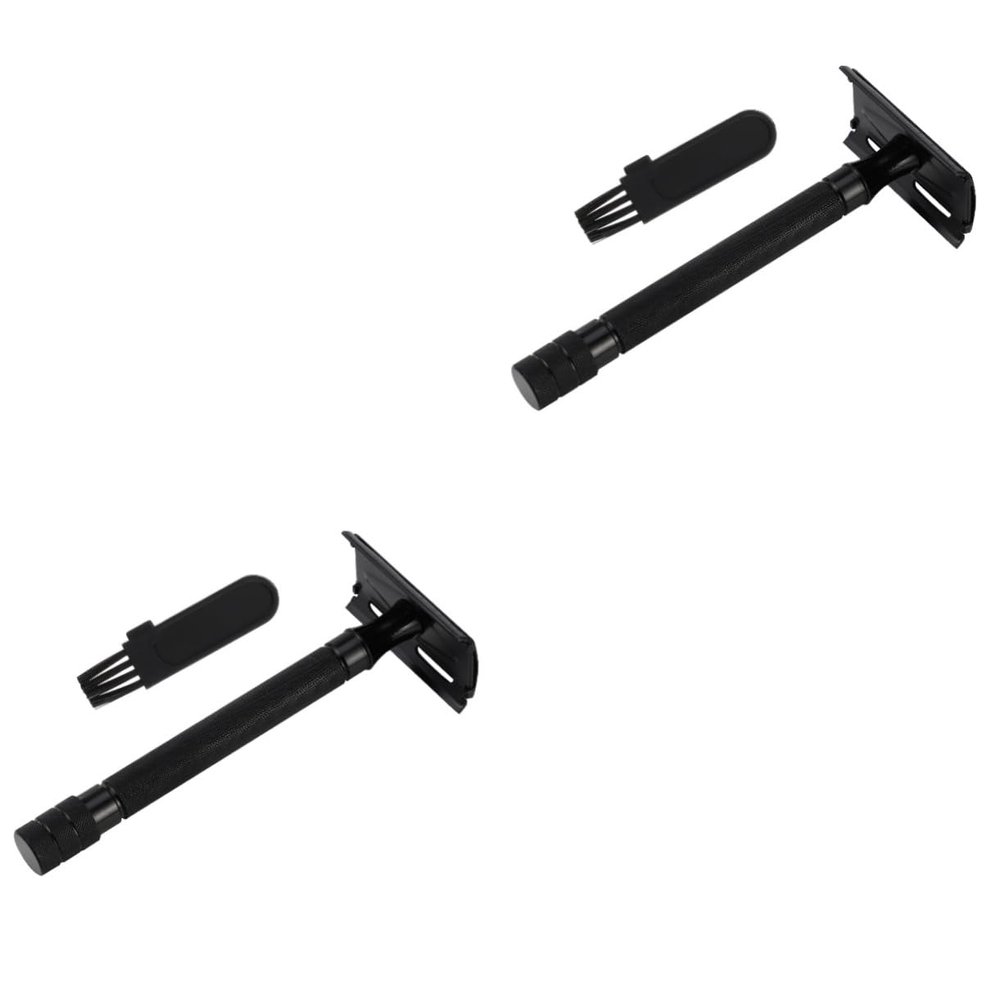 FOYTOKI 2pcs Men Shaving Razor Classic Double Safety Razor Manual Beard Trimmer for Travel