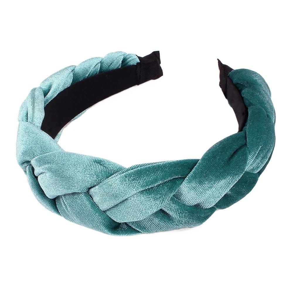 Golden Velvet Cross Hair Hoop Women's Fried Dough Twists Braid Cloth Solid Color Wide Edge Hair Hoop(Light green)