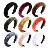 Golden Velvet Cross Hair Hoop Women's Fried Dough Twists Braid Cloth Solid Color Wide Edge Hair Hoop(Yellow) view 2