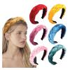 Golden Velvet Cross Hair Hoop Women's Fried Dough Twists Braid Cloth Solid Color Wide Edge Hair Hoop(Yellow) view 4