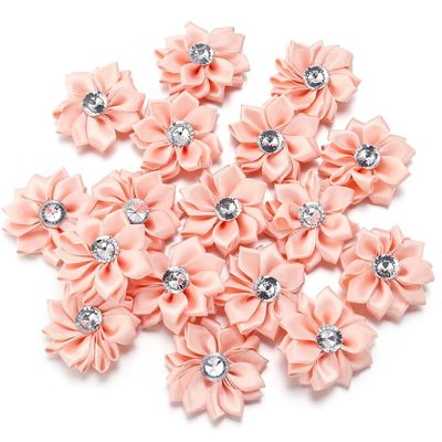 20Pcs/Lot Mini Satin Ribbon Flowers 4Cm Multicolor Rhinestones Handmade Flower for DIY Hair Clip Clothing Decoration Accessories
