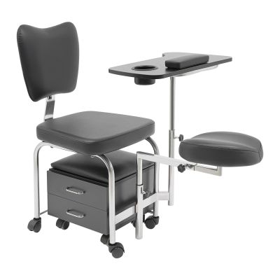 SHOUMANUAL Manicure Pedicure Chair Nail Table, Professional Nail Desk Workstation with Rolling Wheels & Storage Drawers, Adjustable Height for Nail Tech, Beauty Spa Salon (Black)