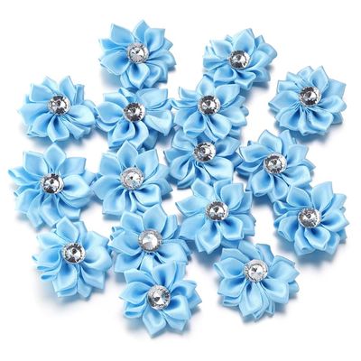 20Pcs/Lot Mini Satin Ribbon Flowers 4Cm Multicolor Rhinestones Handmade Flower for DIY Hair Clip Clothing Decoration Accessories
