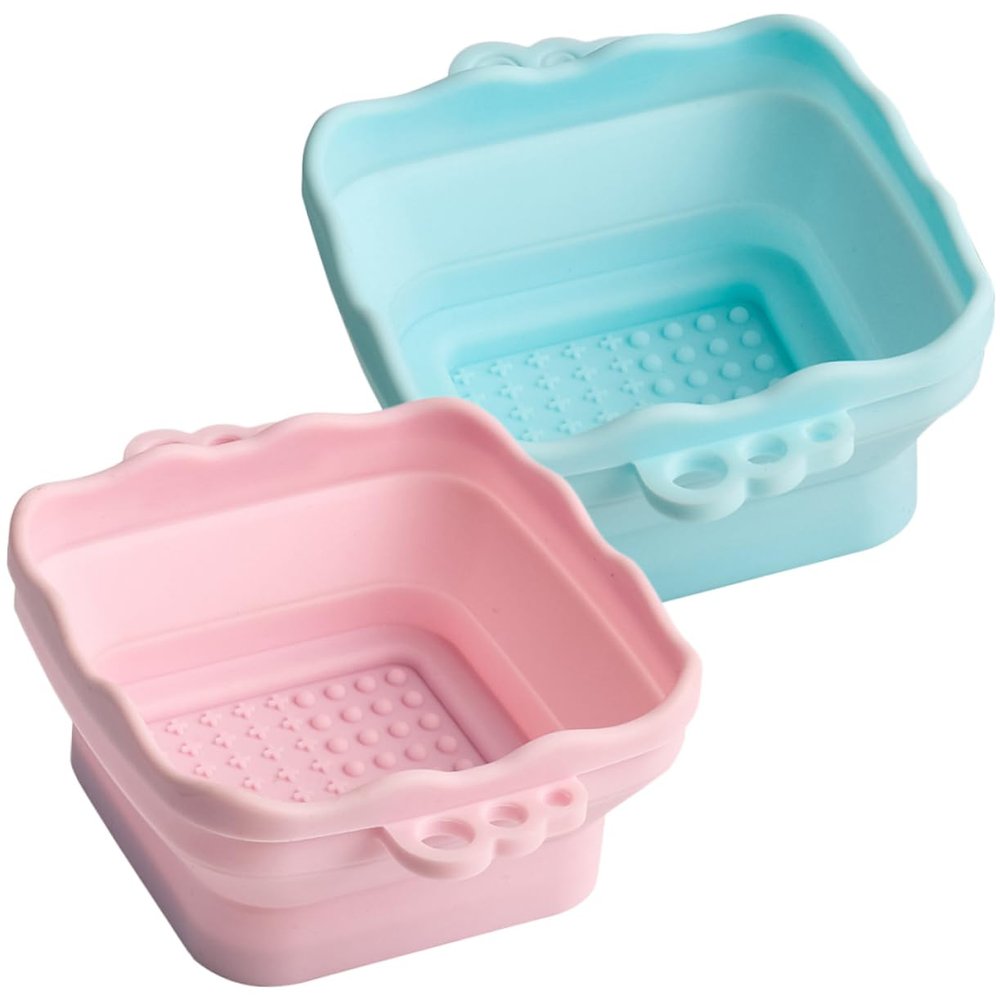 BIUDECO 2pcs Silicone Makeup Brush Cleaning Bowl and Portable Makeup Brush Washers for Easy Cleansing of Sponges and Applicators Blue Pink