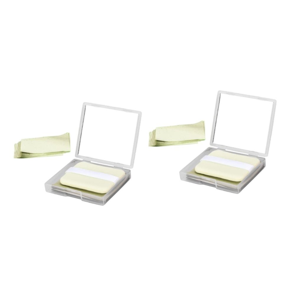 SOESFOUFU 2sets Tea Oil Blotting Paper Mirror and Refill Sheets Portable Makeup Oil-absorbing Paper for Oily Skin Facial Blotters to Control Shine and Reduce Pores