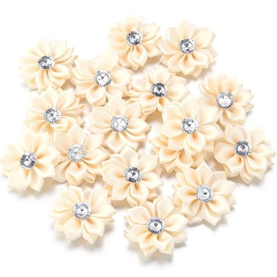 20Pcs/Lot Mini Satin Ribbon Flowers 4Cm Multicolor Rhinestones Handmade Flower for DIY Hair Clip Clothing Decoration Accessories