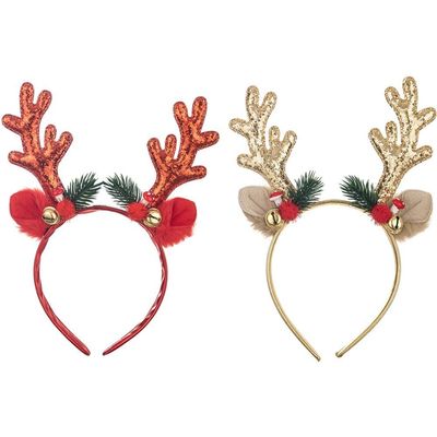 Wiywef Christmas Headbands Xmas Deer Hair Hoop Glitter Reindeer Antlers Headband Ring Furry Headdress Women Hairbands Decoration