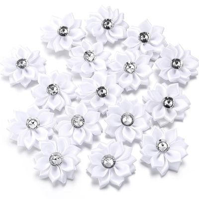 20Pcs/Lot Mini Satin Ribbon Flowers 4Cm Multicolor Rhinestones Handmade Flower for DIY Hair Clip Clothing Decoration Accessories
