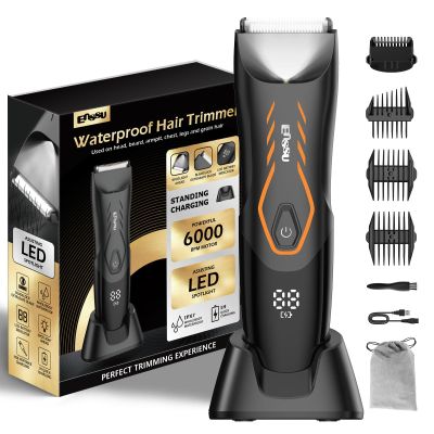 ENSSU Manscape Body Hair Trimmer for Men, Pubic Groin Hair Trimmer for Men with Safe Blade,Cordless Ball Shaver w/Light, Charging Dock,Waterproof Body Groomer Man,LED Display,1H Charge,Orange